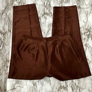 SilkLand Women's Rich Brown Ankle Length Pants Silk Side Zip Lined Classic